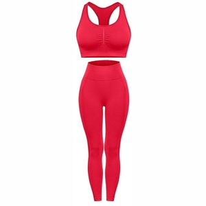 Conjunto de entrenamiento de 2 piezas de calidad superior al por mayor, conjunto de entrenamiento de gimnasio sin costuras con sujetador y pantalones cortos para trasero, conjuntos de entrenamiento para mujer - Product Image 1