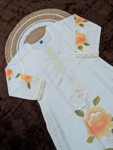 Summer Winter Party Comfort Georgette Silk Fabric Flower Printed Straight Cut Border <b>Kurti</b> & Pent Dupatta Set Wholesale - Product Image 6