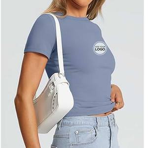 T-shirts en coton pour femmes, manches courtes, col rond, coupe classique, respirants, décontractés, pour l'été - Product Image 2