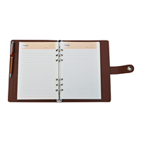 Carnet A5 à reliure rigide avec mécanisme de verrouillage coulissant Porte-stylo Tan Couverture rembourrée en cuir PU souple Taille A4 Fournitures scolaires