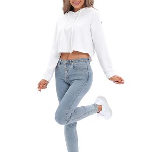 Sweat à capuche court pour femme, design d'usine, hiver, logo frontal, 100% coton, polaire, prix bas, en vente - Product Image 5