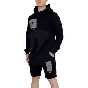 Color sólido por encargo de los hombres sudaderas con capucha conjunto corto liso teñido de manga larga hombres sudaderas con capucha conjunto corto - Product Image 2