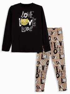 ชุดเลกกิ้งเสื้อยืดเด็กผู้หญิงลาย Love CAT, ชุดเลกกิ้งผ้าฝ้ายแขนยาว - Product Image 3