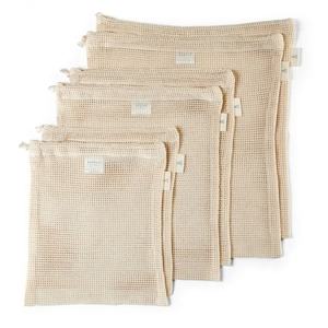 Eco-Friendly Recyclable Biodegradable Reusable <b>Drawstring</b> Washable Cotton Mesh Net Custom Logo for Shopping Produce Food - Product Image 1