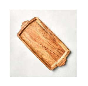 Plateau en bois marron écologique de haute qualité avec poignée Plateau en bois massif en forme d'hexagone de concepteur - Product Image 1