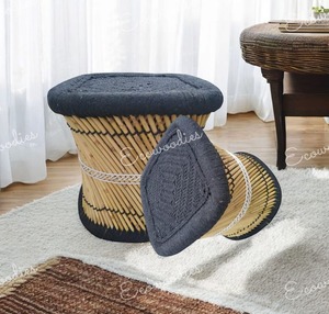 Tabouret simple tissé de canne en bambou naturel élégant moderne Console d'incrustation d'os de pouf pour l'usage extérieur de jardin ou de parc de balcon terrasse - Product Image 6