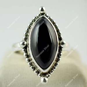 Bague en argent sterling 925 avec onyx noir, faite à la main, bijou de promesse, pierre précieuse naturelle noire, pierre de naissance de juillet, pureté du métal 14 carats - Product Image 4