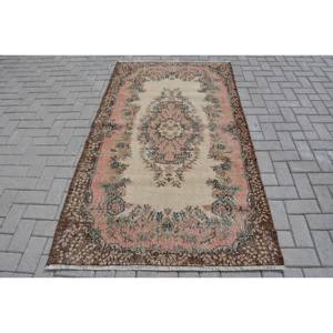 พรมตุรกีวินเทจ3.9x6.9ft พื้นที่ขนาดใหญ่ลวดลายปะต่อสีเบจสีน้ำตาลวัสดุขนสัตว์ด้านหลังสำหรับห้องนอนห้องโถง - Product Image 1