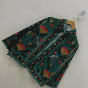 Green Suzani Embroidery <b>Velvet</b> <b>Jacket</b> Vintage Boho Coat Unisex Winter <b>Jacket</b> Ethnic Chic Outerwear - Product Image 1