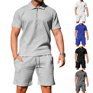 Custom Summer Breathable <b>Knitted</b> 100% Cotton Polo <b>Set</b> for Men Zipper Sport Tracksuits (Customizable) - Product Image 1