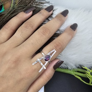 แหวนโกเมนแหวนโกเมนหินโกเมนธรรมชาติ3ชิ้นเงิน925โกเมนโมซัมบิกแหวนเงินโกเมน - Product Image 2