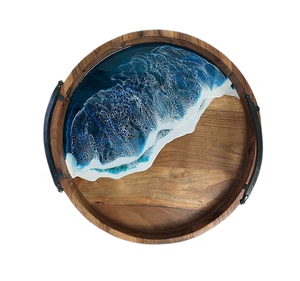 Plateau de service en bois d'acacia et résine époxy avec poignée en métal, thème plage, 20x20cm, pour la maison, la cuisine, artisanat de qualité indienne - Product Image 6