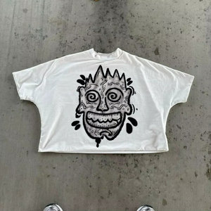 Camisetas de gran tamaño con gráfico cuadrado recortado de verano personalizado para hombres, ropa de calle de algodón con estampado DTG desgastado, estilo informal holgado - Product Image 1