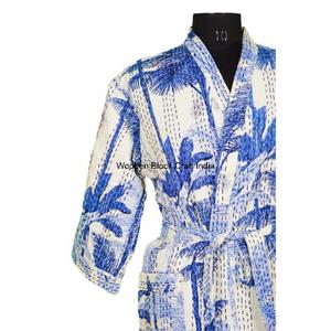 Couverture Kantha réversible en coton biologique 100% faite à la main, écologique, manches longues pour femmes, automne/hiver - Product Image 5