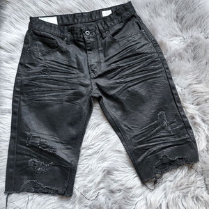 Venta al por mayor Oem Men Denim Shorts Custom Logo High Street Style Black Denim Ripped Shorts Solid Washed Decoration para el gimnasio - Product Image 6