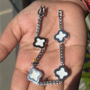 Rond Brilliant Cut Lab Grown VVs Diamonds D Incolore Entièrement Glacé Tennis Trèfle Hip Hop Bracelet 10K Or Blanc Pour Unisexe - Product Image 2
