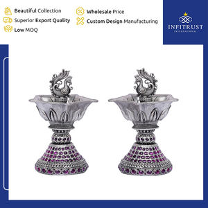 Enorme exigido Mejor en venta Plata oxidada hecha a mano Pequeño Pavo Real Diya Calidad Premium Plata de Ley 925 con piedras - Product Image 2