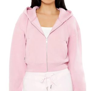Comprar moda al por mayor estilo Y2K OEM suelta Crop cremallera Sudadera con capucha para mujer Personalizable Draw-String crop elegante Sudadera con capucha para mujer - Product Image 1