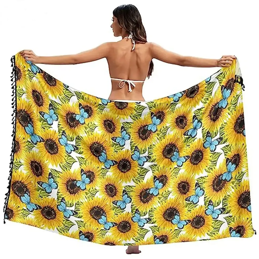 Women Fashion summer beach wear women cloth sarong flower rayon best quality tropical island design women beach coverups