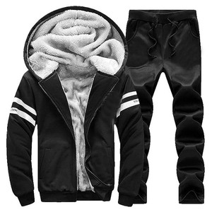 Survêtement décontracté pour hommes, ensemble deux pièces en polaire, veste épaisse à capuche et fermeture éclair, pantalon chaud, costume de sport 2 pièces - Product Image 5