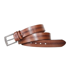 Men's Genuine Cowhide Leather <b>Belt</b> Solid Brown Formal Pin Buckle Silver Rectangular Durable One-Piece Molding - Product Image 5