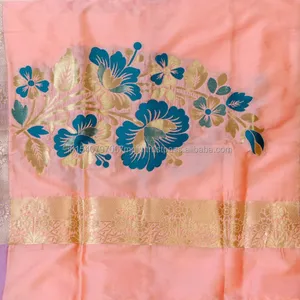 Handgemaakte Hijgde Bloemen Dupatta Zari Grens Dupatta Indian Voor Alle Doeleinden Met Gouden Sjaals Vrouwen Volwassen India Craft Art ICAD007