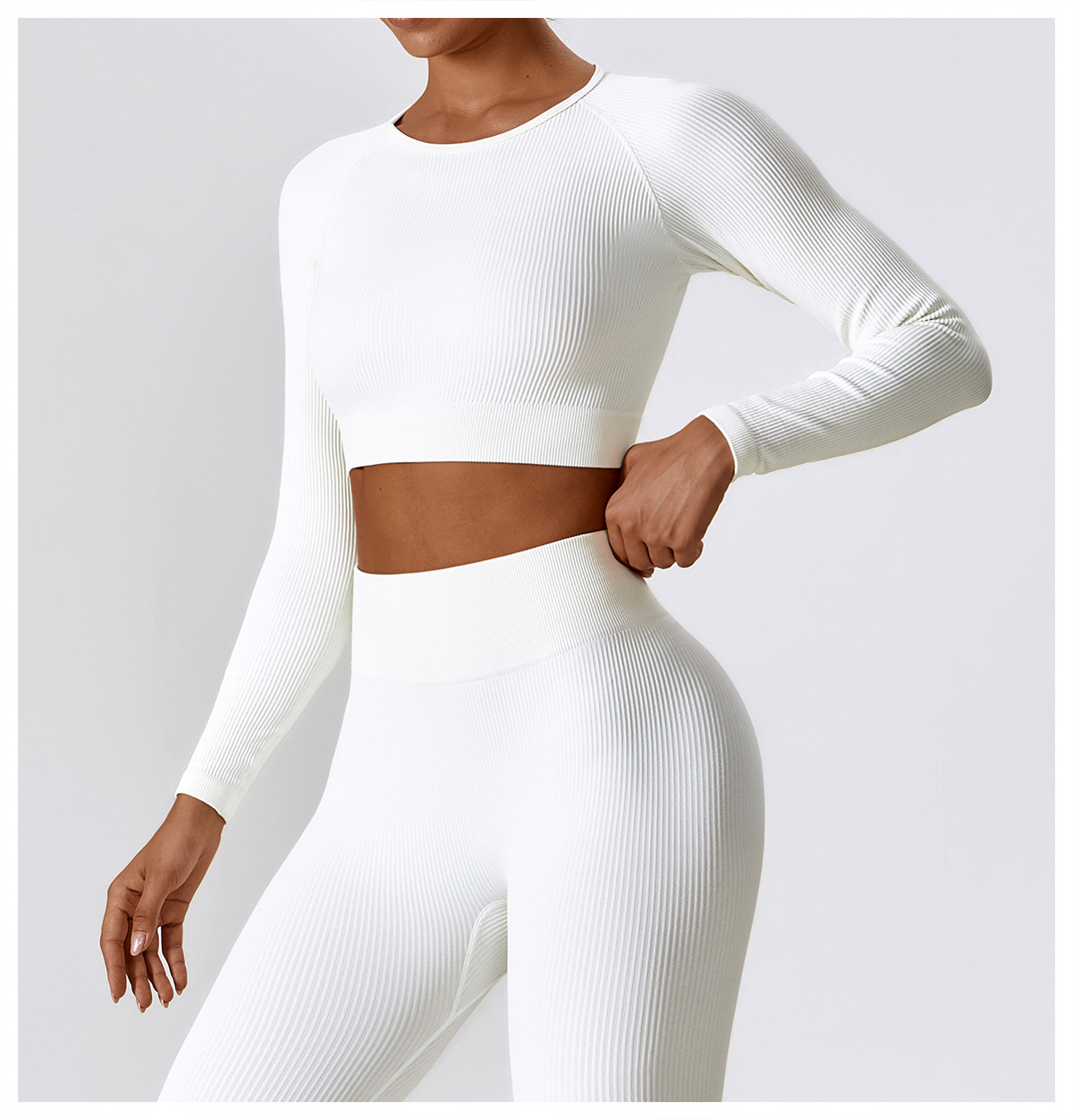 2023 Newest Women Seamless Long Sleeve Crop Top Four-way Stretch Leggings Yoga Two Piece Set Hot Sell Quick Dry Gym Wear Suits