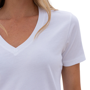Camiseta Blanca de Manga Corta con Cuello en V para Mujer, 100% Algodón Orgánico de Lujo, Preencogido, Certificado GOTS, Premium, Suave, Transpirable y Ajustada - Product Image 5