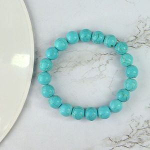 Turquoise Syn 10mm Round Bead Bracelet Reiki Charged Gemstone for Confidence Communication & Positive Energy - Product Image 2