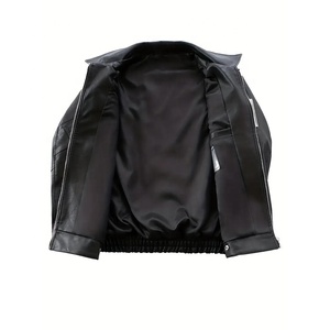 <b>Men's</b> PU Leather Bomber <b>Jacket</b> Moto <b>Biker</b> Style Embroidered Patch Design Turn-Down Collar Zipper Closure Regular Fit Winter - Product Image 4