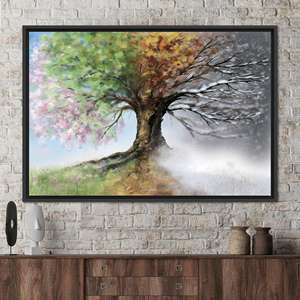 Impression sur toile Four Seasons Tree : Art mural paysager encadré élégant, toile encadrée noire - Product Image 1