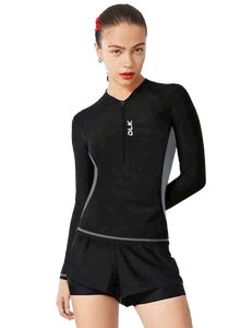Ropa de Playa Negra de una pieza de manga larga para mujer Servicio OEM Spandex/Nylon con logotipo frontal corto Patrón de animal anti-UV - Product Image 6