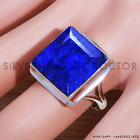 Bague élégante en argent sterling 925 avec saphir bleu serti clos, taille carrée, unique pour les fêtes et les anniversaires, vente en gros