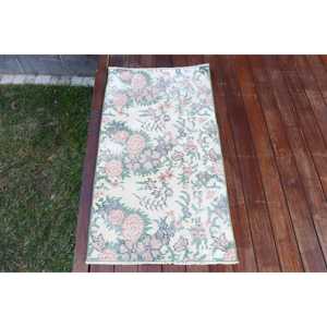 พรมตุรกีขนาด 1.9x3.6 ฟุต พรมวินเทจ พรมขนสัตว์ขอบสีขาว - Product Image 1