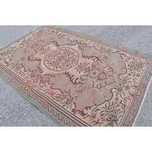 Alfombra turca Vintage de 5,6x8,7 pies, beige, marrón, área grande, respaldo de látex de lana, Patchwork para adolescentes, pasillo rectangular de Tabriz - Product Image 4