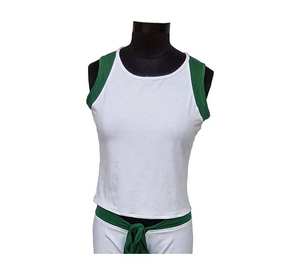 Verde Blanco 95% Algodón orgánico Punto 5% Spandex Dos tonos Fitness Yoga Camiseta Top Tallas grandes para uso normal - Product Image 1