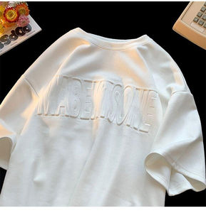 T-shirt unisexe en coton organique lourd de haute qualité pour hommes T-shirt imprimé en relief en 3D avec épaules tombantes - Product Image 2