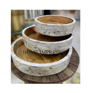 Plateau de vaisselle rond en bois d'acacia naturel Assiette de présentation en bois Plat incassable léger pour présentoir de collation et dessert - Product Image 5