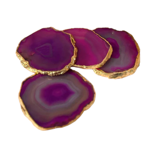 <b>Agate</b> <b>Coaster</b> - Wholesale Natural Pink <b>Agate</b> Slices with Electroplated Gold Rim - Product Image 3