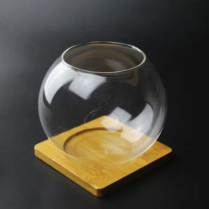 Terrarium en verre pour plantes avec base en bois, terrarium ventilé pour plantes de bureau, 12 cm, bricolage, aquarium rond en verre - Product Image 4