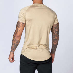 T-shirts de sport confortables et légers en gros, vêtements de sport, t-shirt de gym beige à col rond, coupe ample, 100% coton, pour hommes - Product Image 4