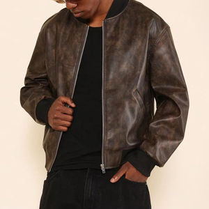 OEM Men Fur Collar <b>Sheepskin</b> Faux Leather Bomber <b>Jacket</b> - Product Image 1