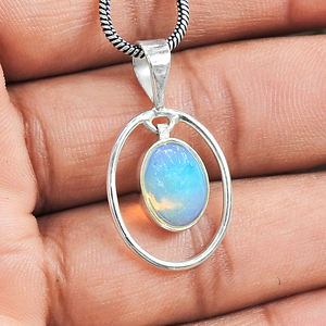 Colgante de forma redonda de piedras preciosas de ópalo de Plata de Ley 925, joyería antigua hecha a mano, diseño único, colgante Natural Vintage para mujer - Product Image 5