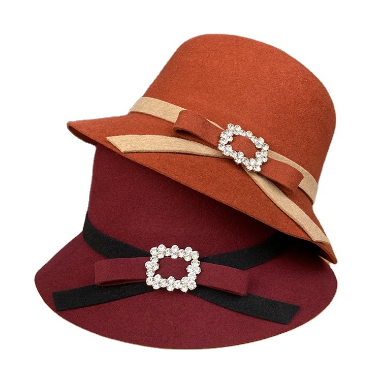 Elegant Wool Felt Bowler Hat for Women with Rhinestone  display picture 1