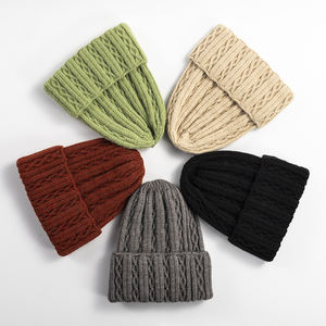 Gorro de lana grueso de punto de cable | Gorros acanalados gruesos Vintage para invierno | Gorro con puños de estilo de lana unisex - Product Image 3