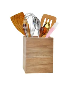 Soporte para utensilios de cocina, organizador decorativo para utensilios de cocina, soporte para ollas, madera maciza de acacia, almacenamiento para cubiertos, cubiertos - Product Image 1