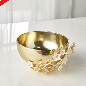 Cuenco de servicio de diseño de hojas de metal dorado y plateado de alto estándar para restaurante y bar de hotel - Product Image 5