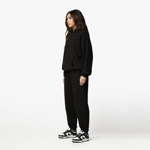 Wholesale Women's Dtg Custom Hooded Collar Plain Drawstring Black Fleece High Street Style Winter Two-Piece Women Tracksuit Sets - Product Image 3