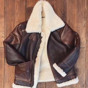 Made Measure RAF B3 Flight Shearling Pilot Real <b>Sheepskin</b> <b>Men's</b> Leather Aviator Handmade Thin Vintage Bomber Fur Lined Jacket - Product Image 2