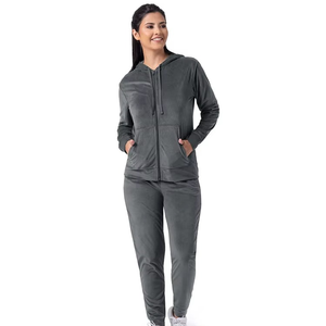 Chándal de Invierno Personalizable para Mujer, Diseño Moderno con Patrón Sólido, Cierre de Cremallera, Ropa Casual con Capucha y Técnica de Pedrería - Product Image 1